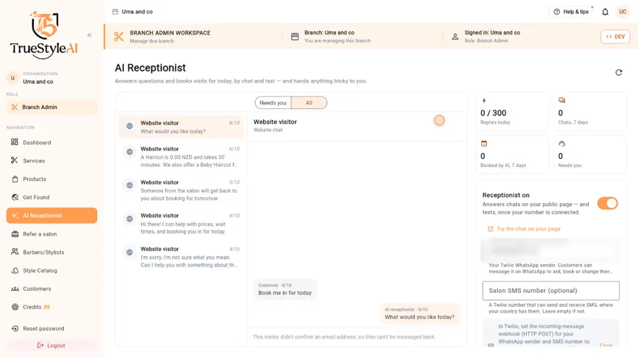 AI Receptionist conversations
