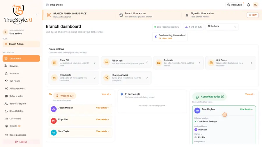 Live queue dashboard