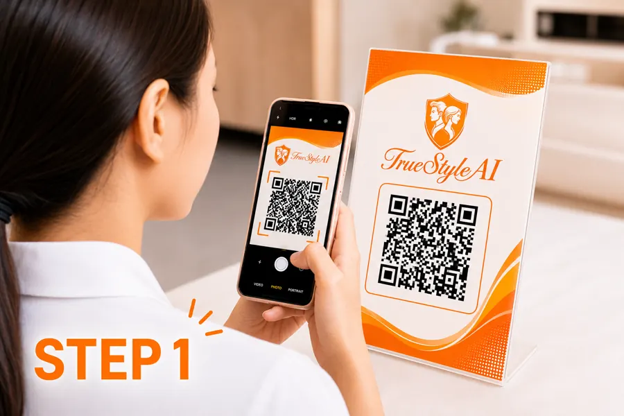 Customer scanning the salon QR code