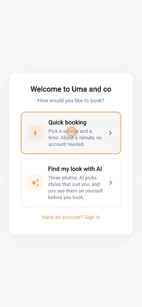 Choice between quick booking and AI booking